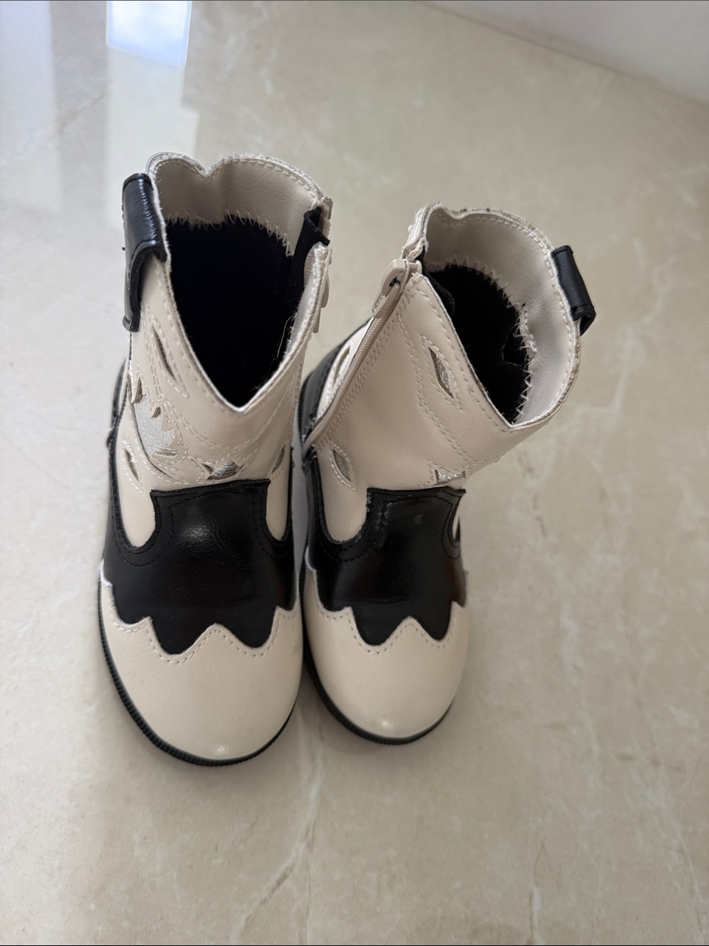 Zara Kids Cream and Black Western-Style Boots